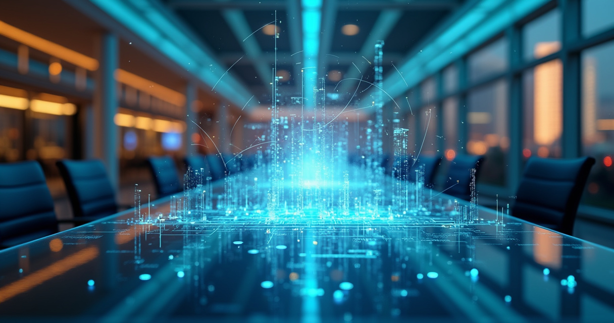 Abstract network of glowing interconnected nodes representing autonomous AI agents coordinating enterprise workflows in a modern control room