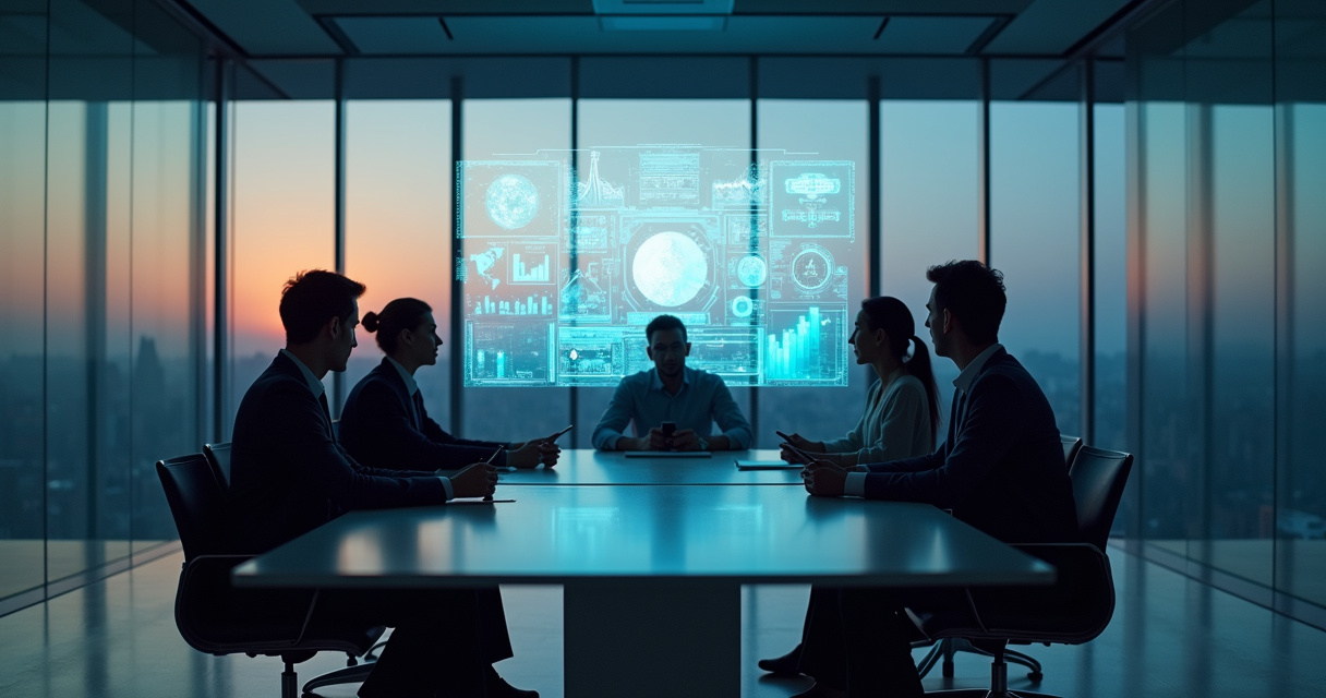 Business leaders reviewing AI automation strategy options in a modern boardroom
