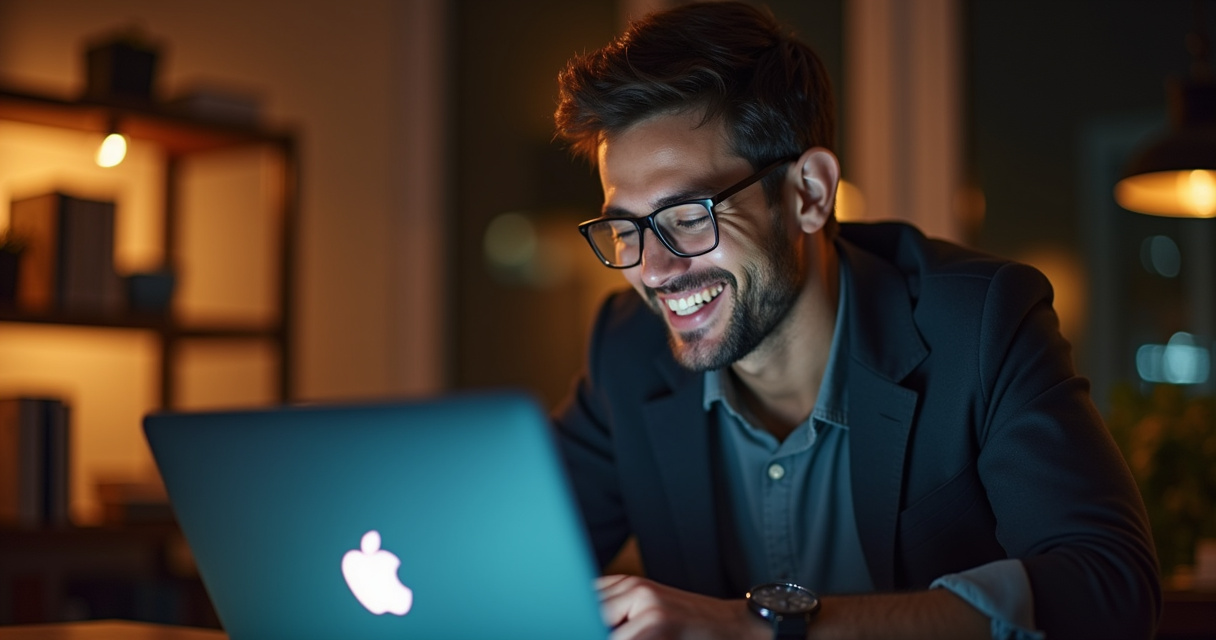 A friendly AI-powered chat interface glowing on a laptop screen in a modern small business office at night, representing instant automated customer support